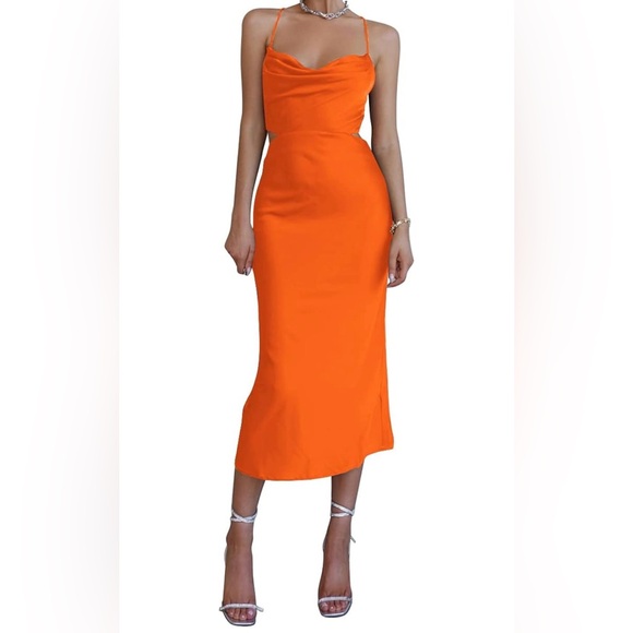 Amazon Dresses & Skirts - NWOT Orange Satin Dress
